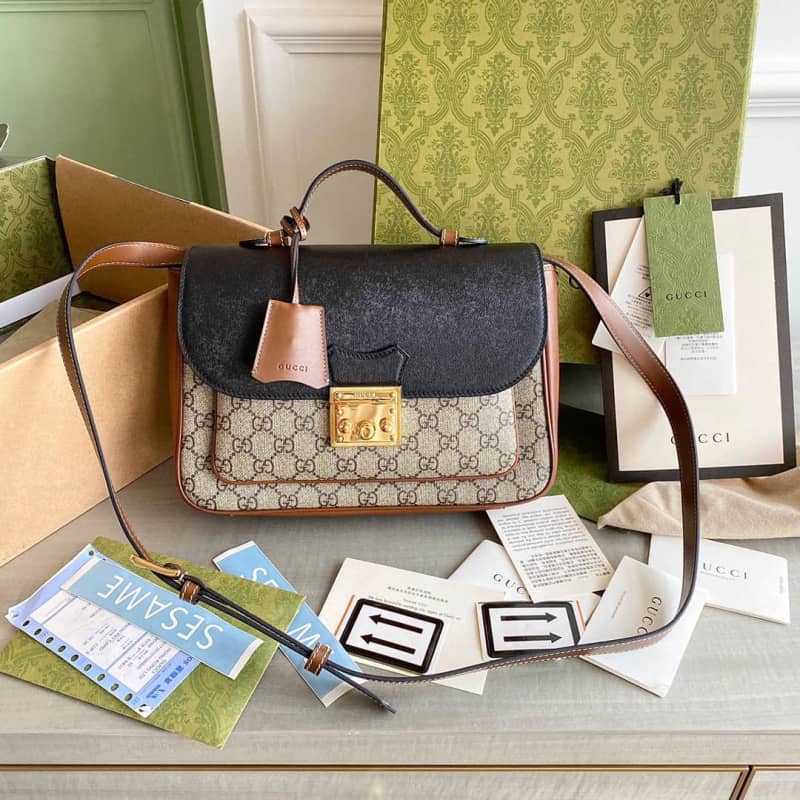 Best Replica Gucci Padlock Small GG Supreme Canvas Shoulder Bag Replica Black 644527 - Colareps