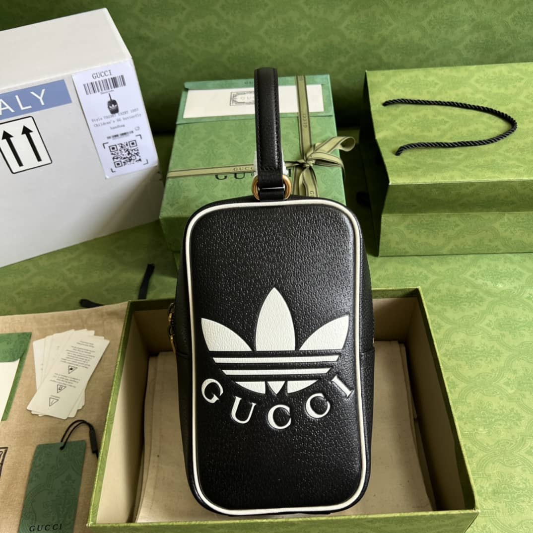 Best Replica Gucci Adidas x Gucci Mini Top Handle Black 702387 Replica Clutch - Colareps