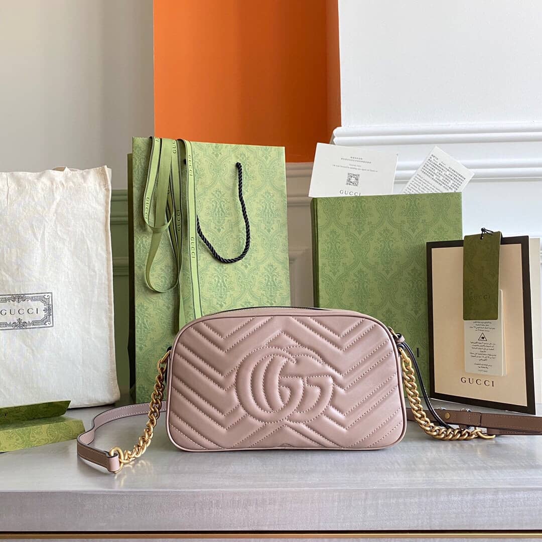 Best Replica Gucci GG Marmont Small Shoulder Handbag Camera Bag Replica Pink 447632 - Colareps