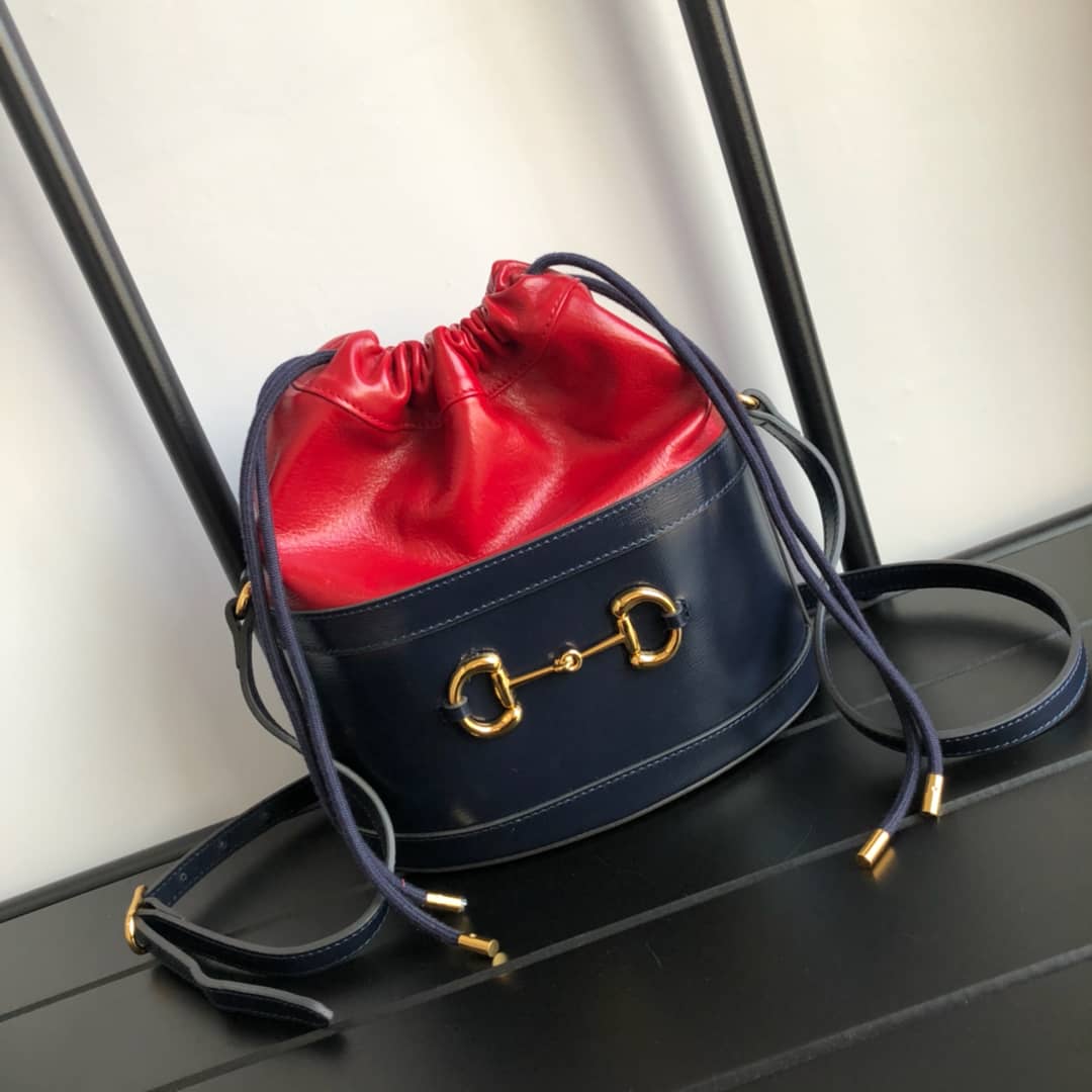 Best Replica Gucci 1955 Horsebit Bucket Bag Replica Red Blue 602118 - Colareps