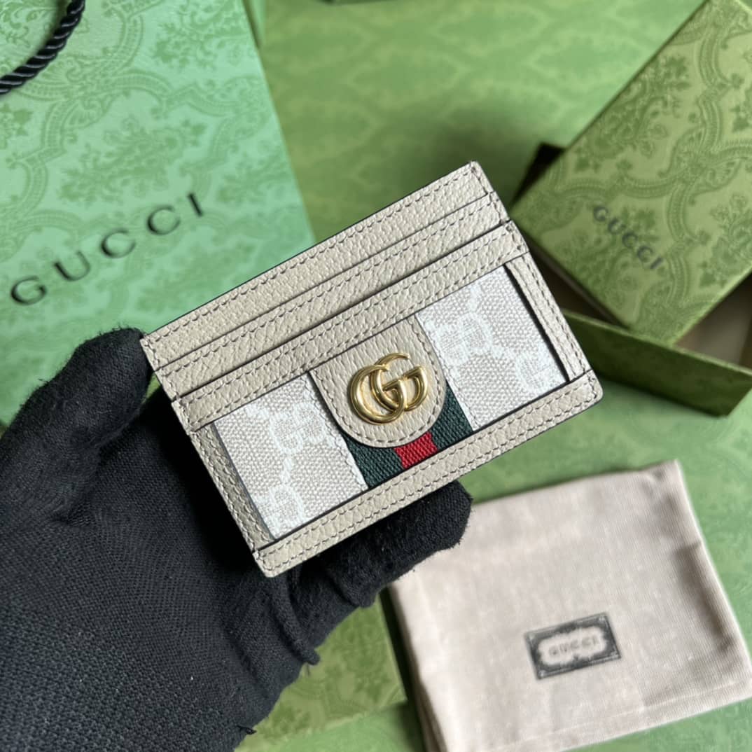 Best Replica Gucci GG Ophidia Card Case Supreme Beige White 523159 Replica Wallet - Colareps