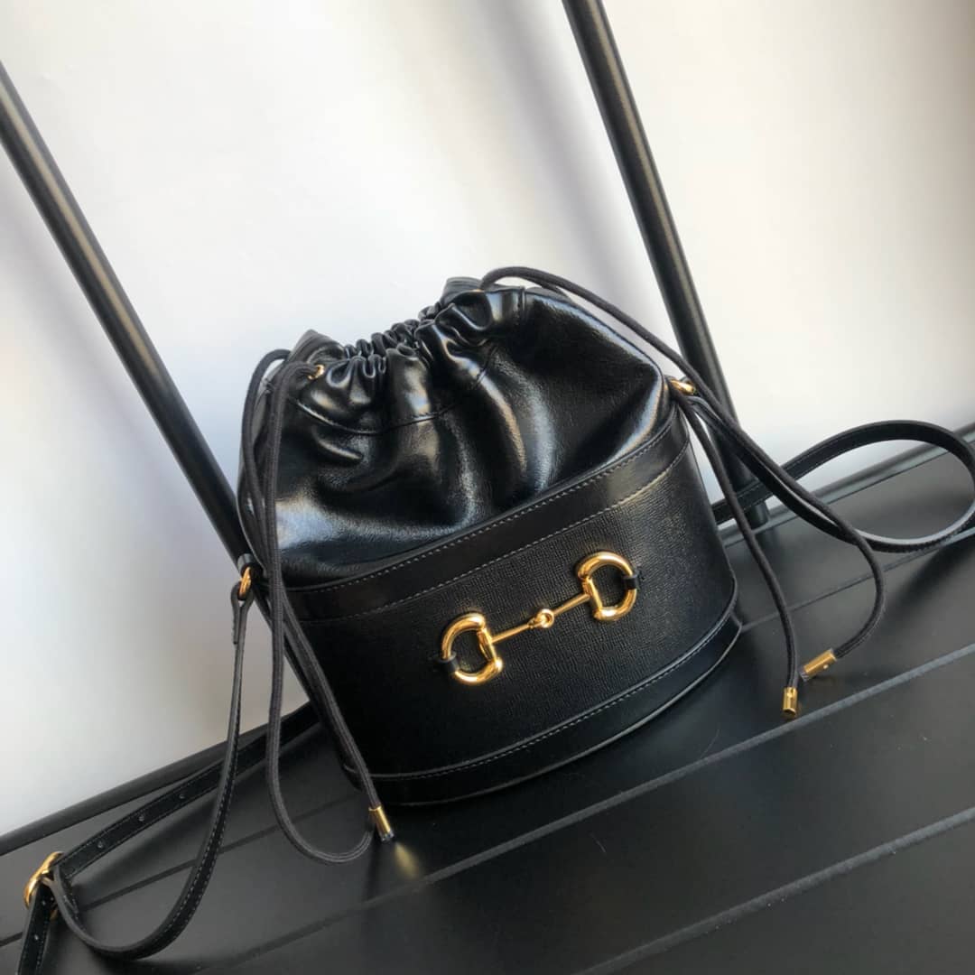 Best Replica Gucci 1955 Horsebit Bucket Bag Replica Black 602118 - Colareps