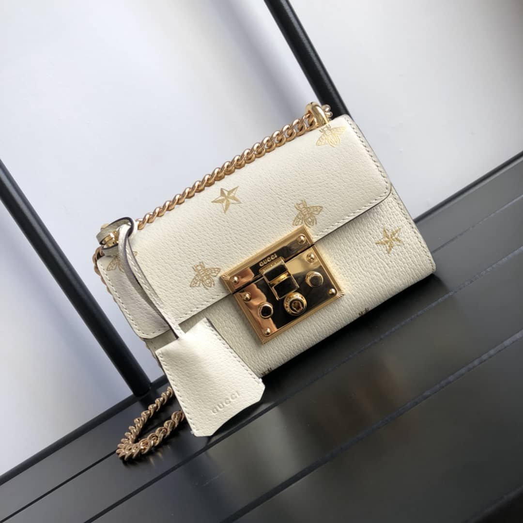 Best Replica Gucci Padlock Bee Star Small Shoulder Bag Replica White 432182 - Colareps