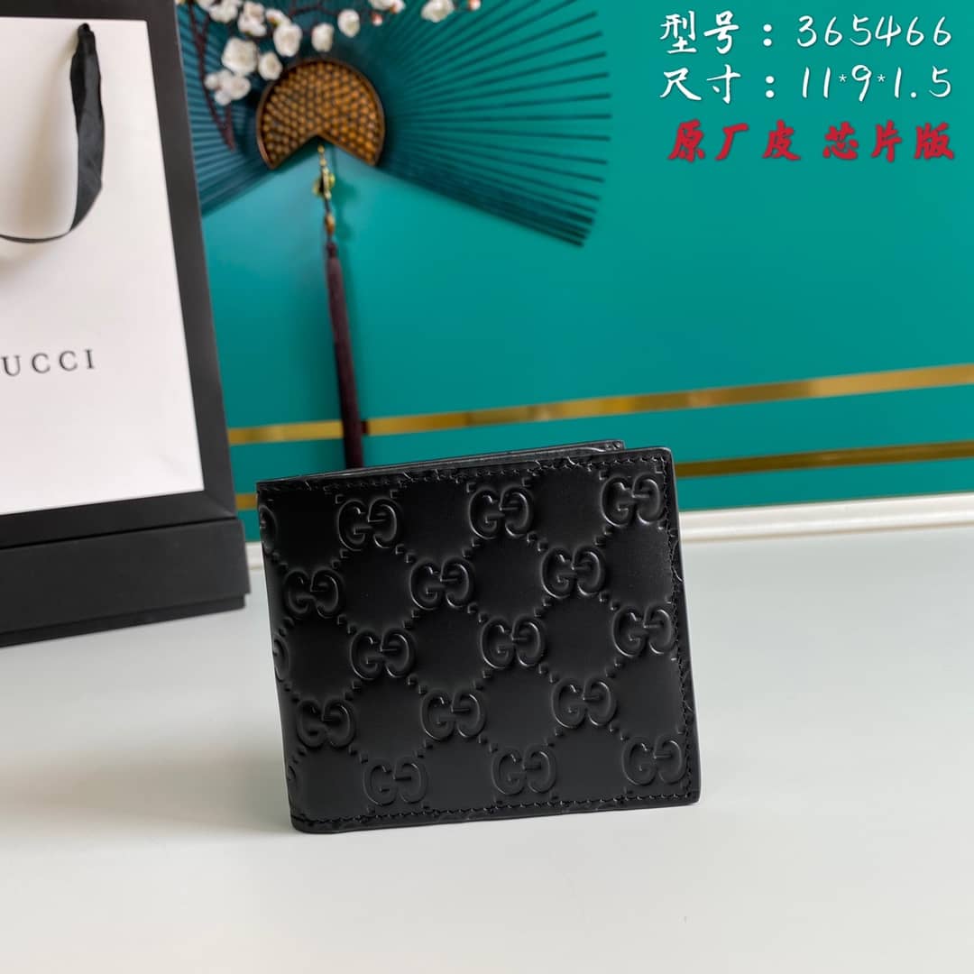 Best Replica Gucci Mens Signature Leather Bi-fold Wallet Black Replica 365466 - Colareps