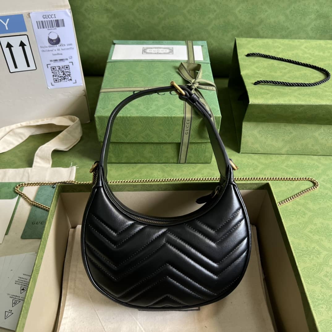 Best Replica Gucci GG Marmont Half-moon-shaped Mini Black 699514 Replica Hobo Bag - Colareps