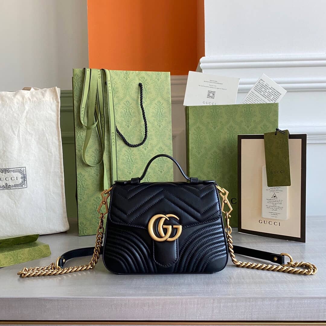 Best Replica Gucci GG Marmont Mini Leather Top Handle Bag Replica Black 547260 - Colareps