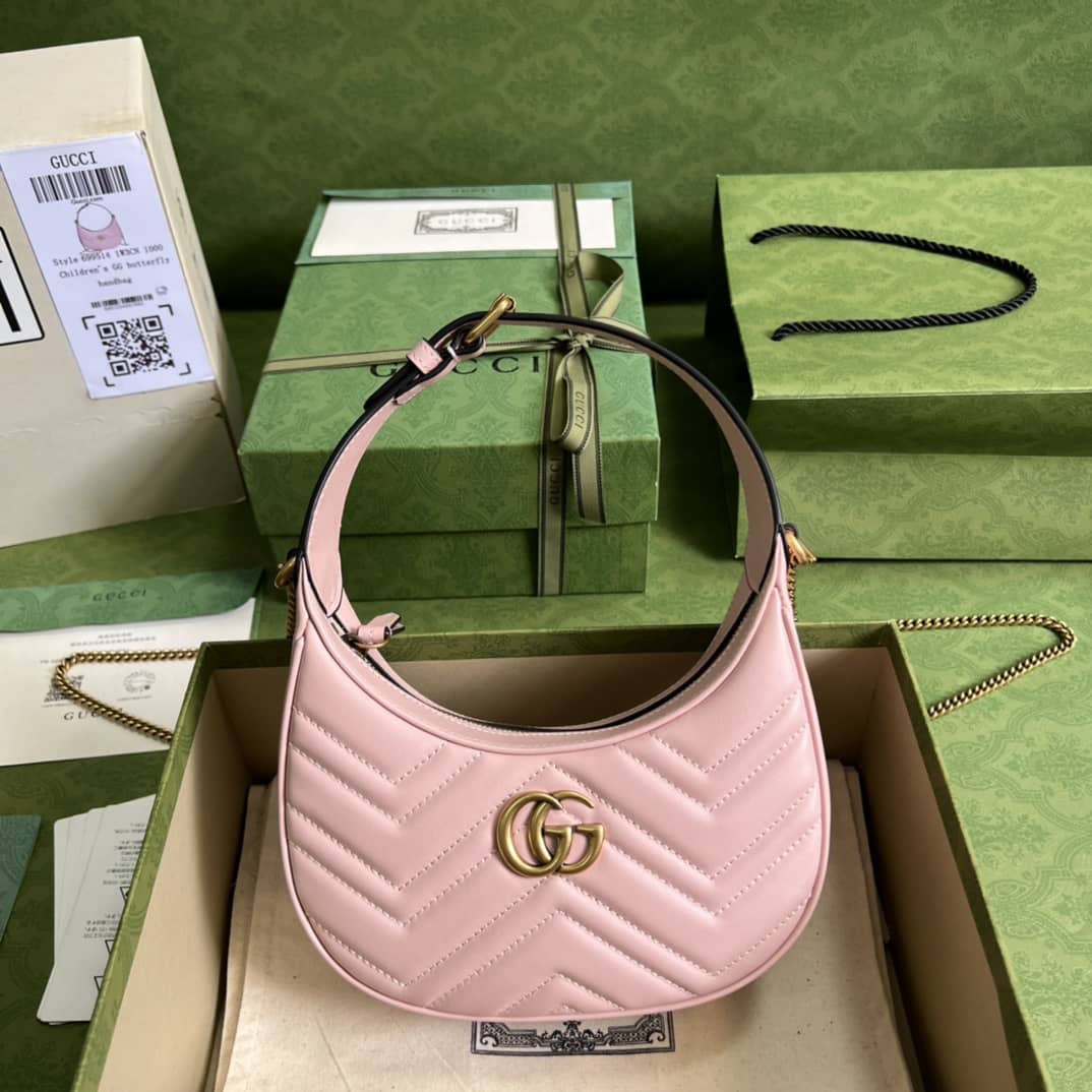 Best Replica Gucci GG Marmont Half-moon-shaped Mini Pink 699514 Replica Hobo Bag - Colareps