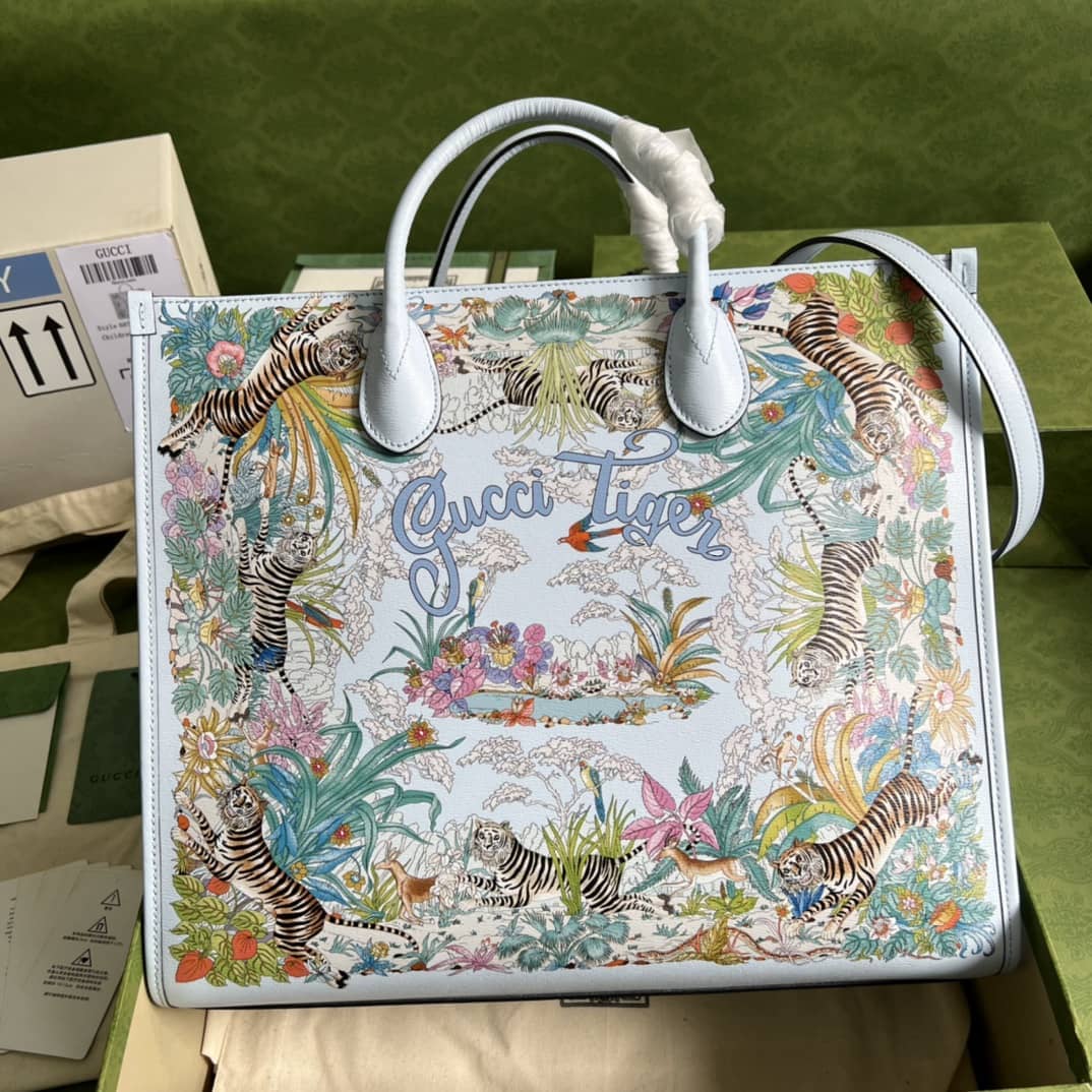 Best Replica Gucci Tiger Medium Tote Bag Light Blue 687827 Replica - Colareps
