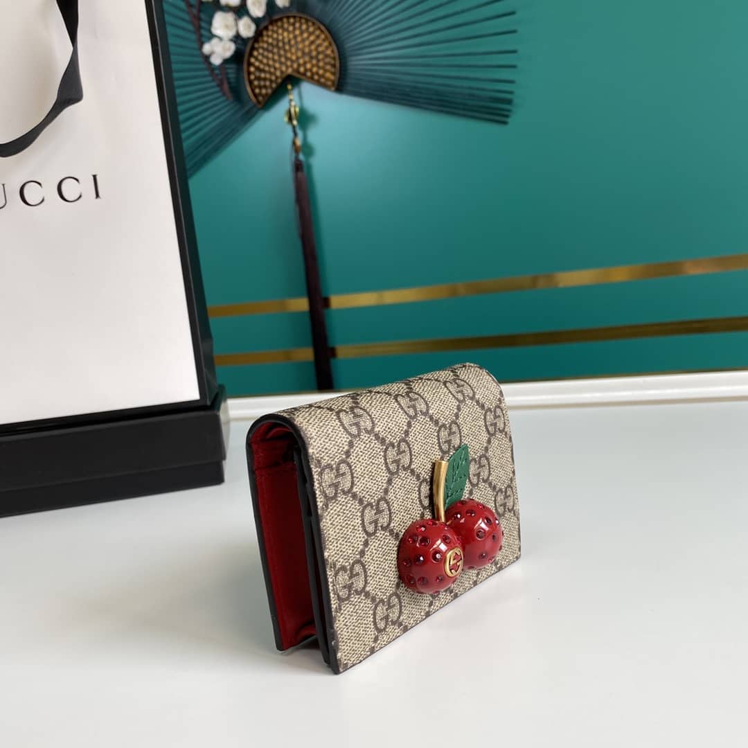 Best Replica Gucci Supreme GG Wallet Card Case With Cherries Replica 476050 - Colareps