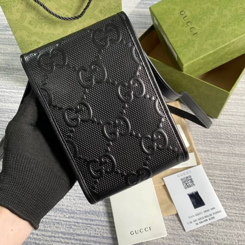 Best Replica Gucci GG Embossed Leather Mini Messenger Bag Replica White 625571 - Colareps