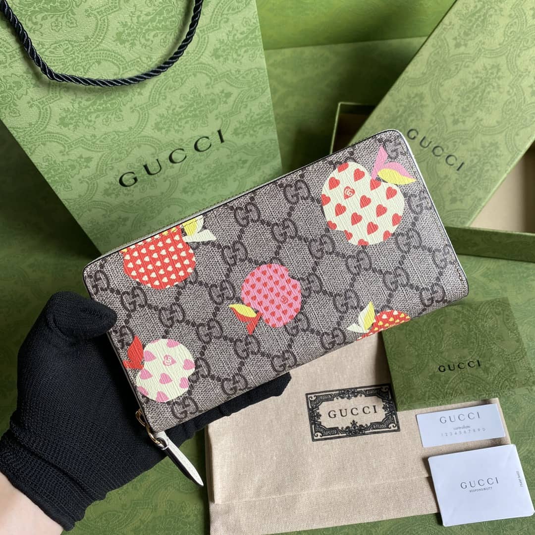 Best Replica Gucci GG Apple Print Zip Around Long Wallet Replica 663924 - Colareps