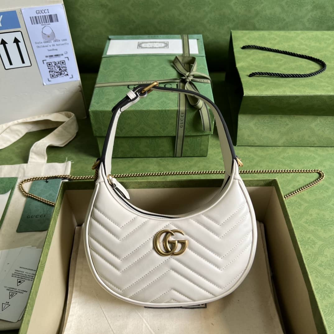 Best Replica Gucci GG Marmont Half-moon-shaped Mini White 699514 Replica Hobo Bag - Colareps