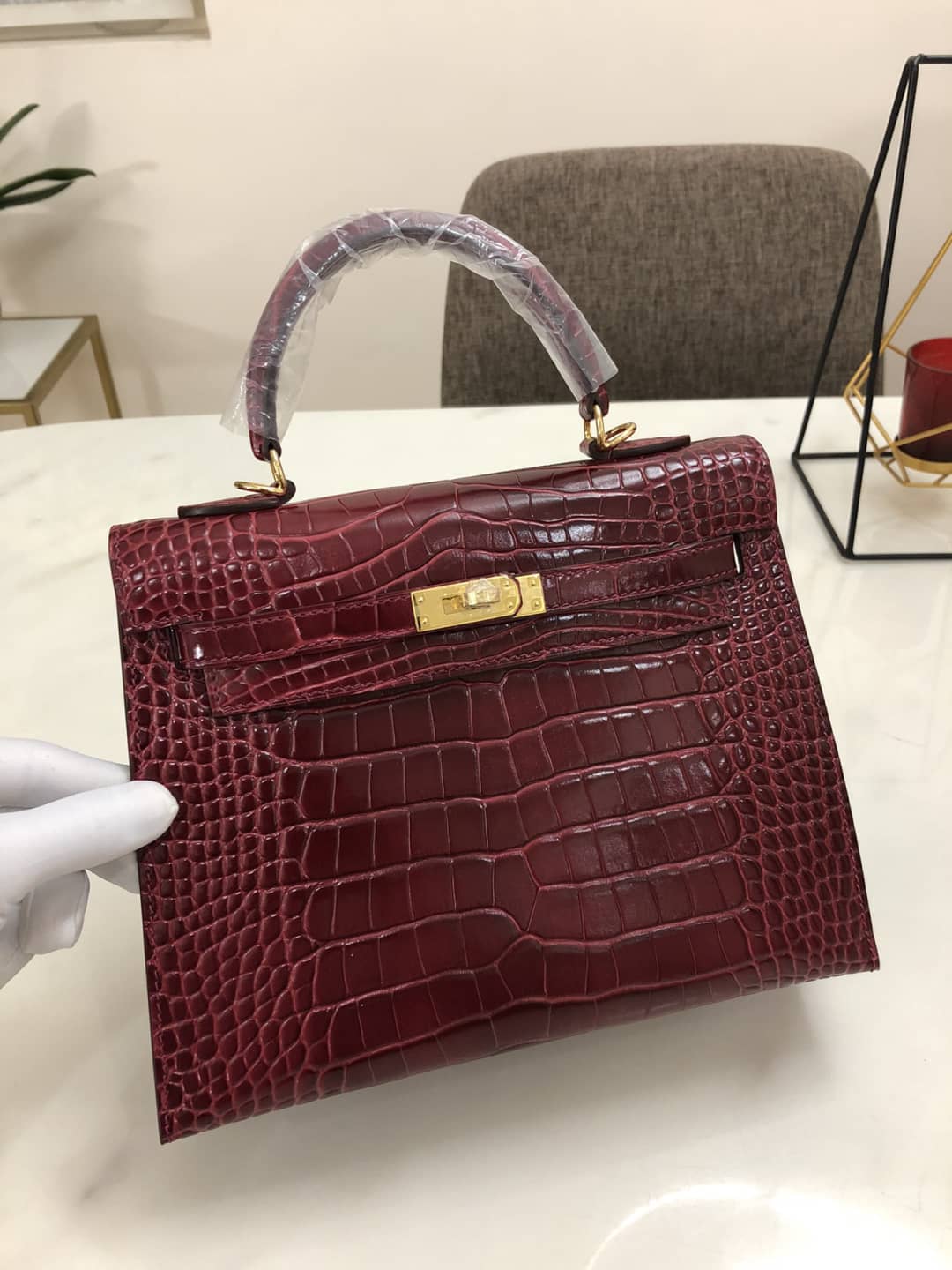 Best Replica Hermes Kelly Dupe 25CM Crocodile Shiny Replica Bag - Colareps