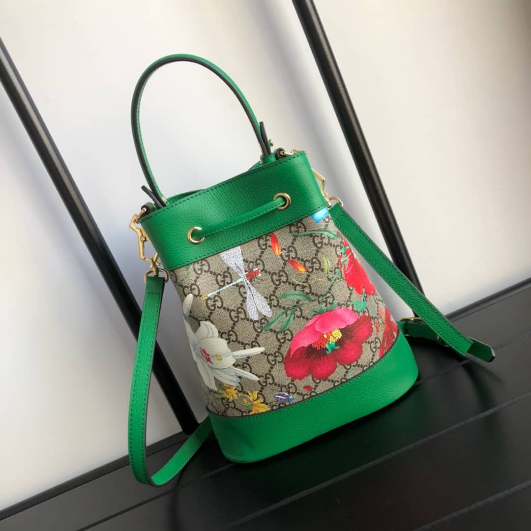 Best Replica Gucci Ophidia GG Flora Pattern Small Bucket Bag Replica Green 550621 - Colareps
