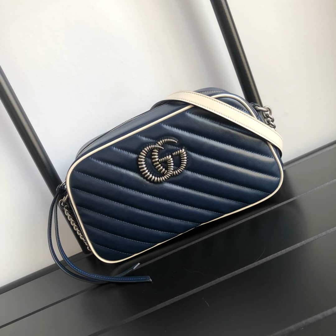 Best Replica Gucci GG Marmont Small Shoulder Handbag Camera Bag Replica Blue 447632 - Colareps
