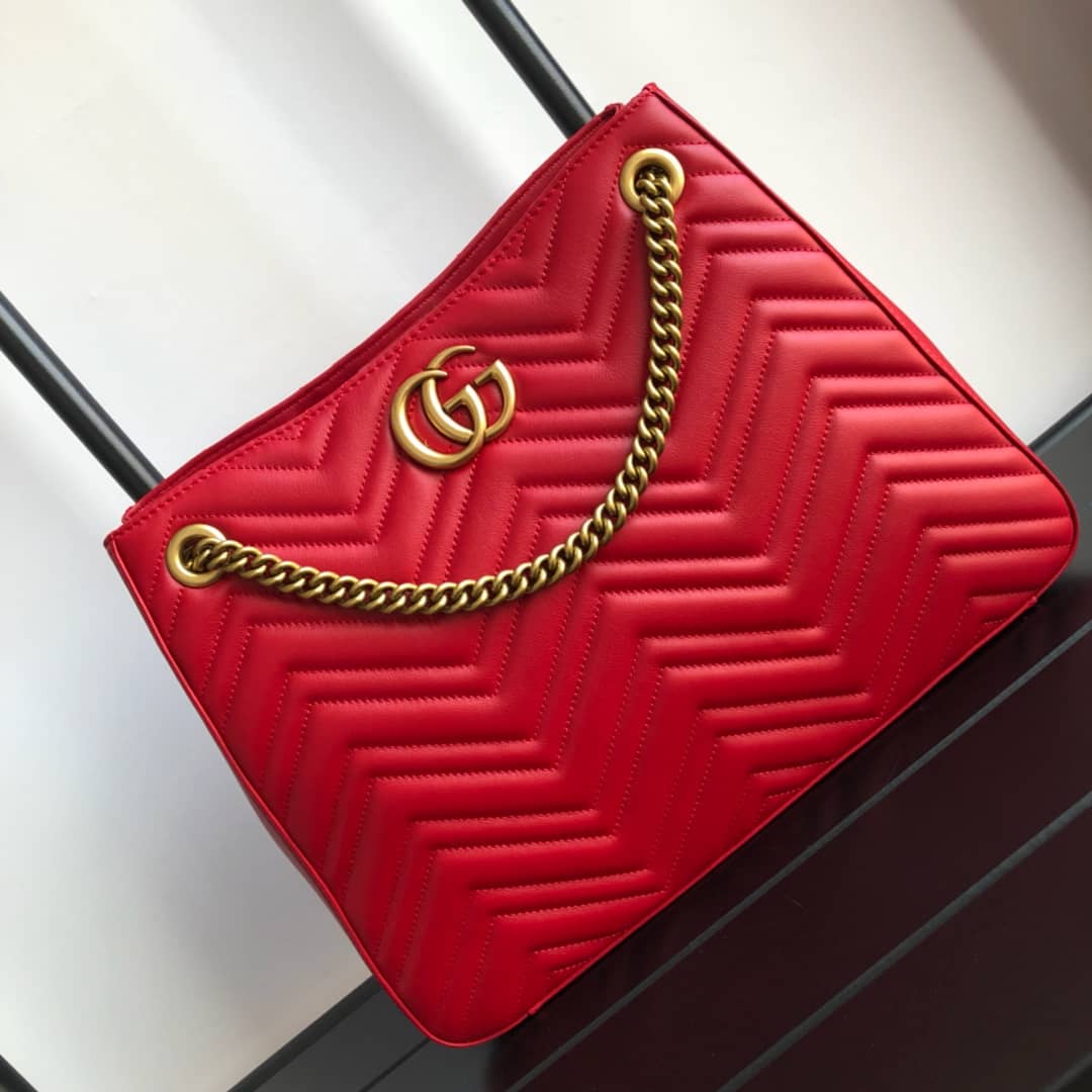 Best Replica Gucci GG Marmont Chain Shoulder Bag Replica Red 453569 - Colareps