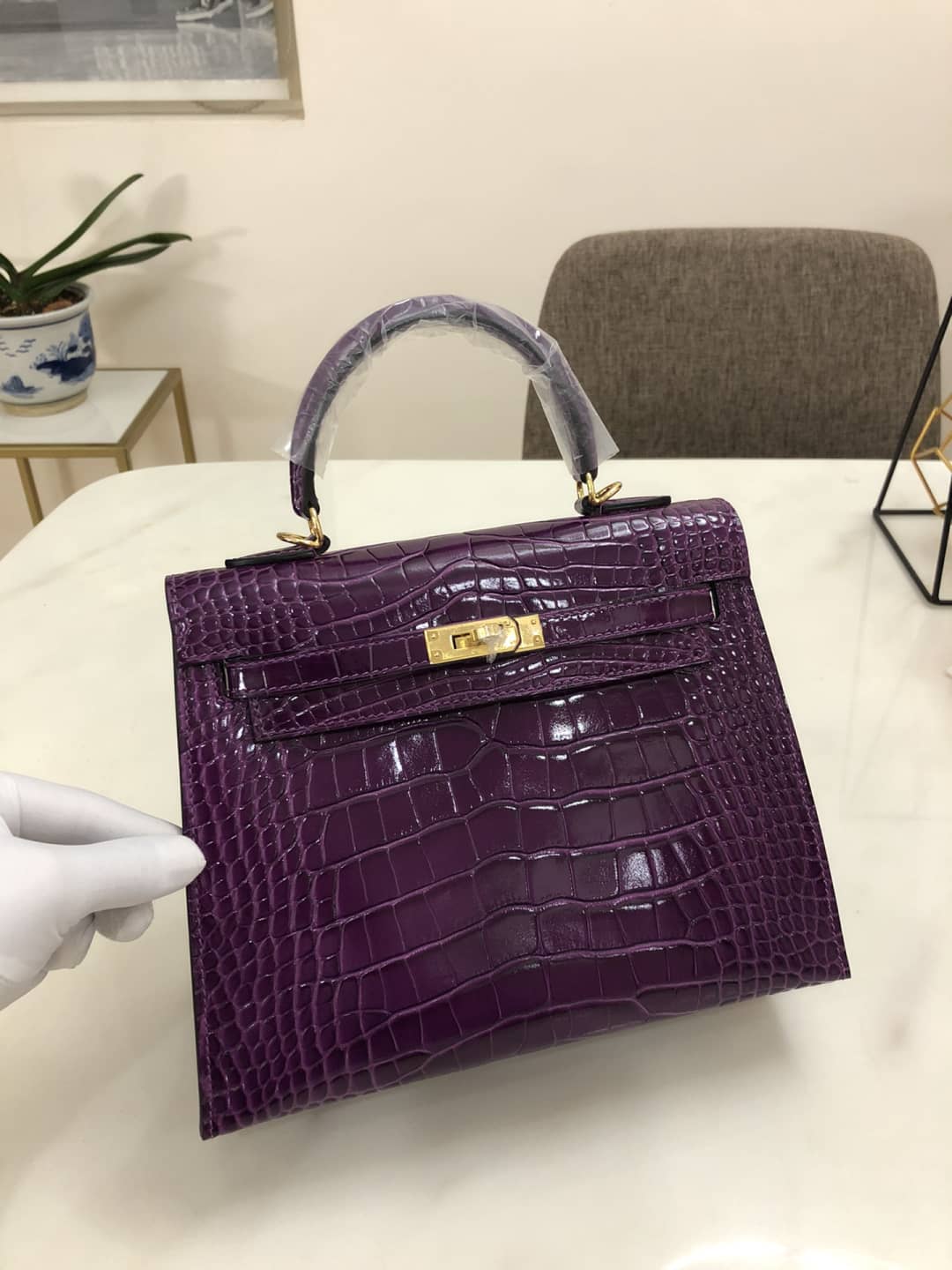 Best Replica Hermes Kelly Dupe 25CM Crocodile Shiny Replica Bag - Colareps