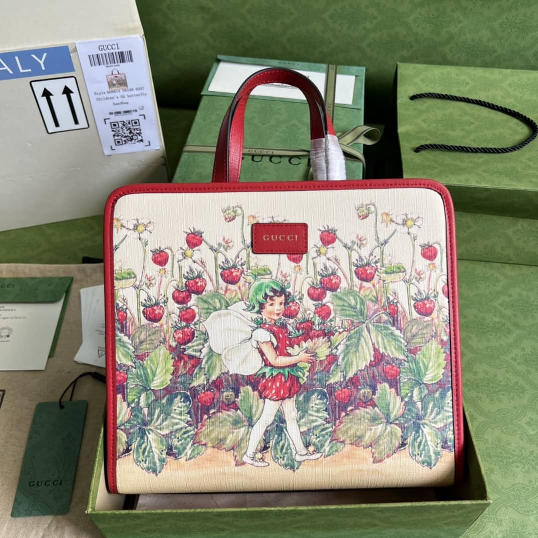 Best Replica Gucci Children Strawberry Print 605614 Replica Tote Bag - Colareps