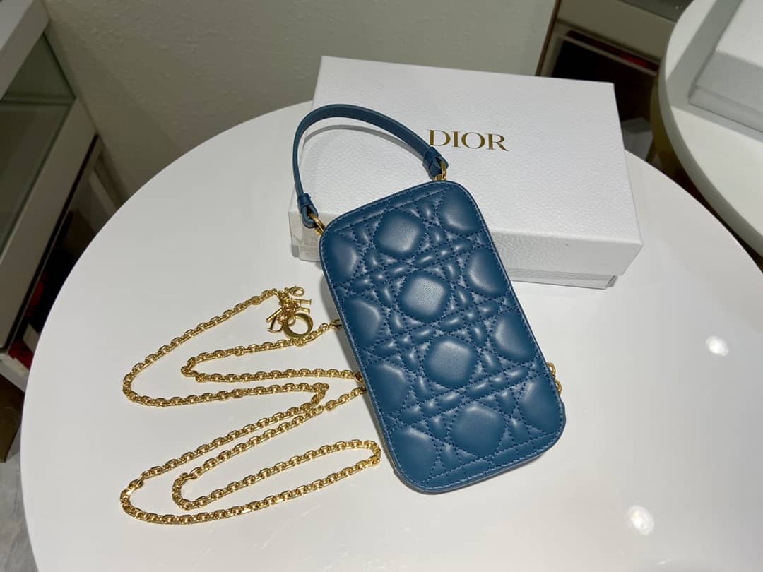Best Replica Lady Dior Dupe Lambskin 18CM Phone Holder - Colareps