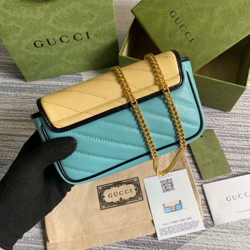 Best Replica Gucci GG Marmont Mini Matelasse Leather Shoulder Bag Replica Yellow Blue 574969 - Colareps