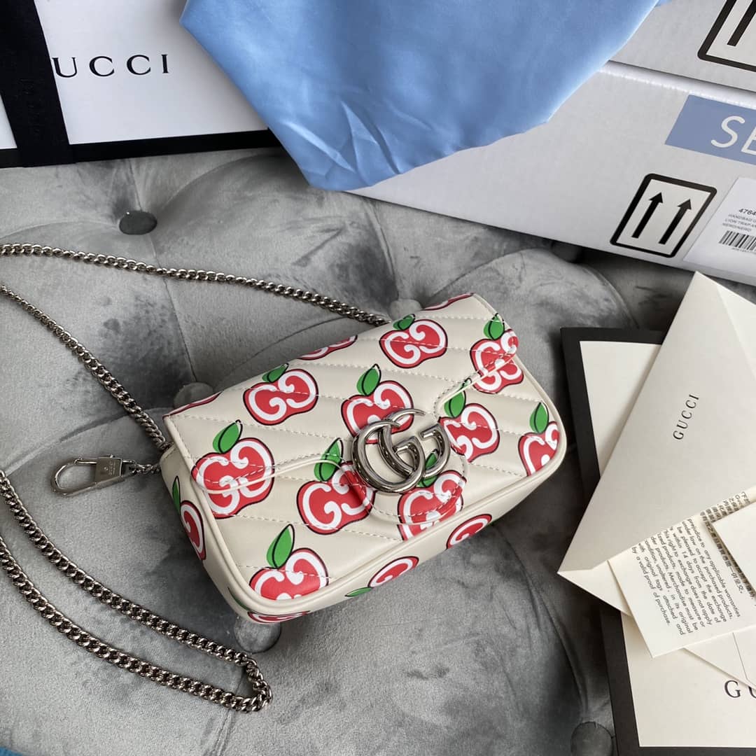 Best Replica Gucci GG Marmont Matelasse Leather Mini Shoulder Bag Replica White Red 476433 - Colareps