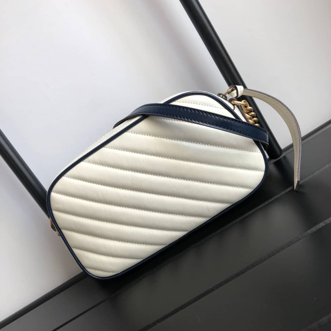 Best Replica Gucci GG Marmont Small Shoulder Handbag Camera Bag Replica White 447632 - Colareps