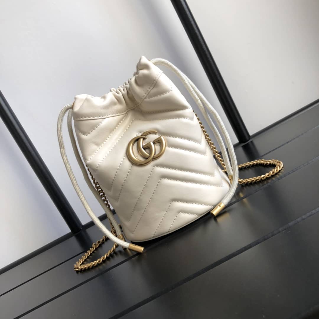 Best Replica Gucci GG Marmont Mini Bucket Crossbody Bag Replica White 575163 - Colareps