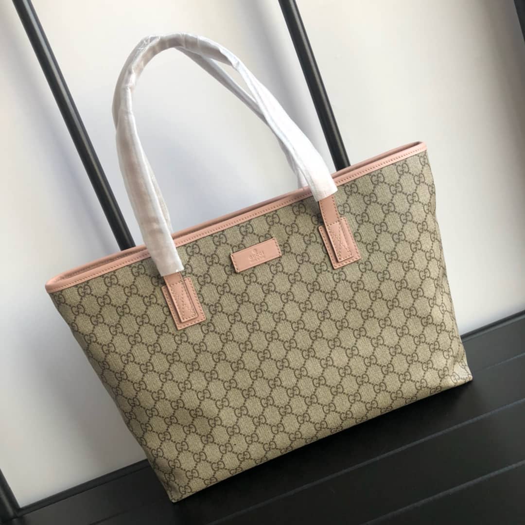 Best Replica Gucci GG Plus Large Zip Top PVC Replica Tote Gray Pink 211137 - Colareps