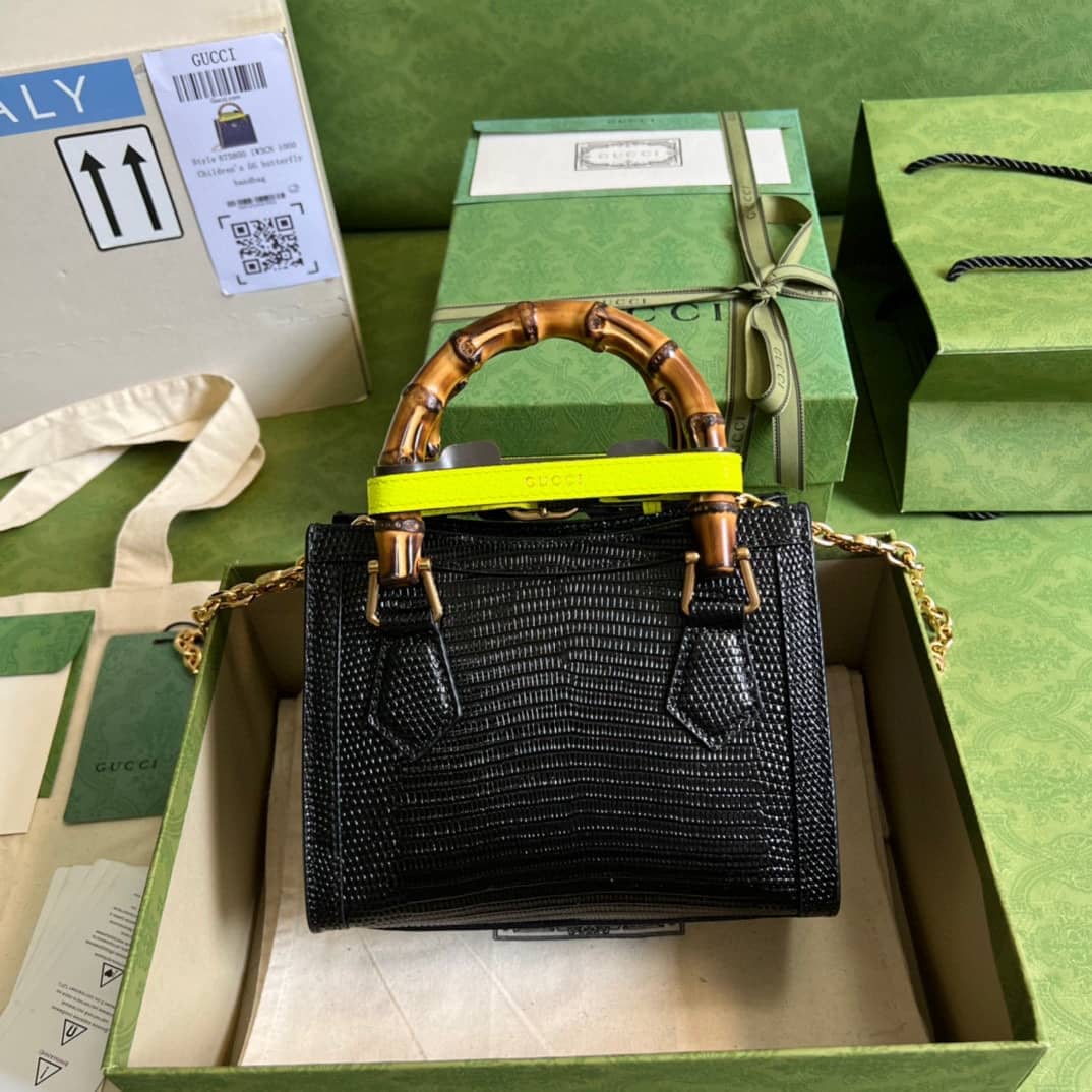 Best Replica Gucci Diana Lizard Mini Bag Black 675800 Replica Tote - Colareps