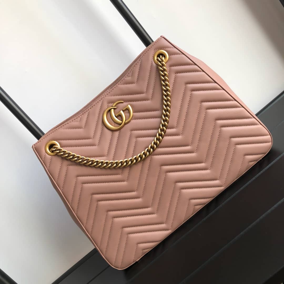 Best Replica Gucci GG Marmont Chain Shoulder Bag Replica Pink 453569 - Colareps