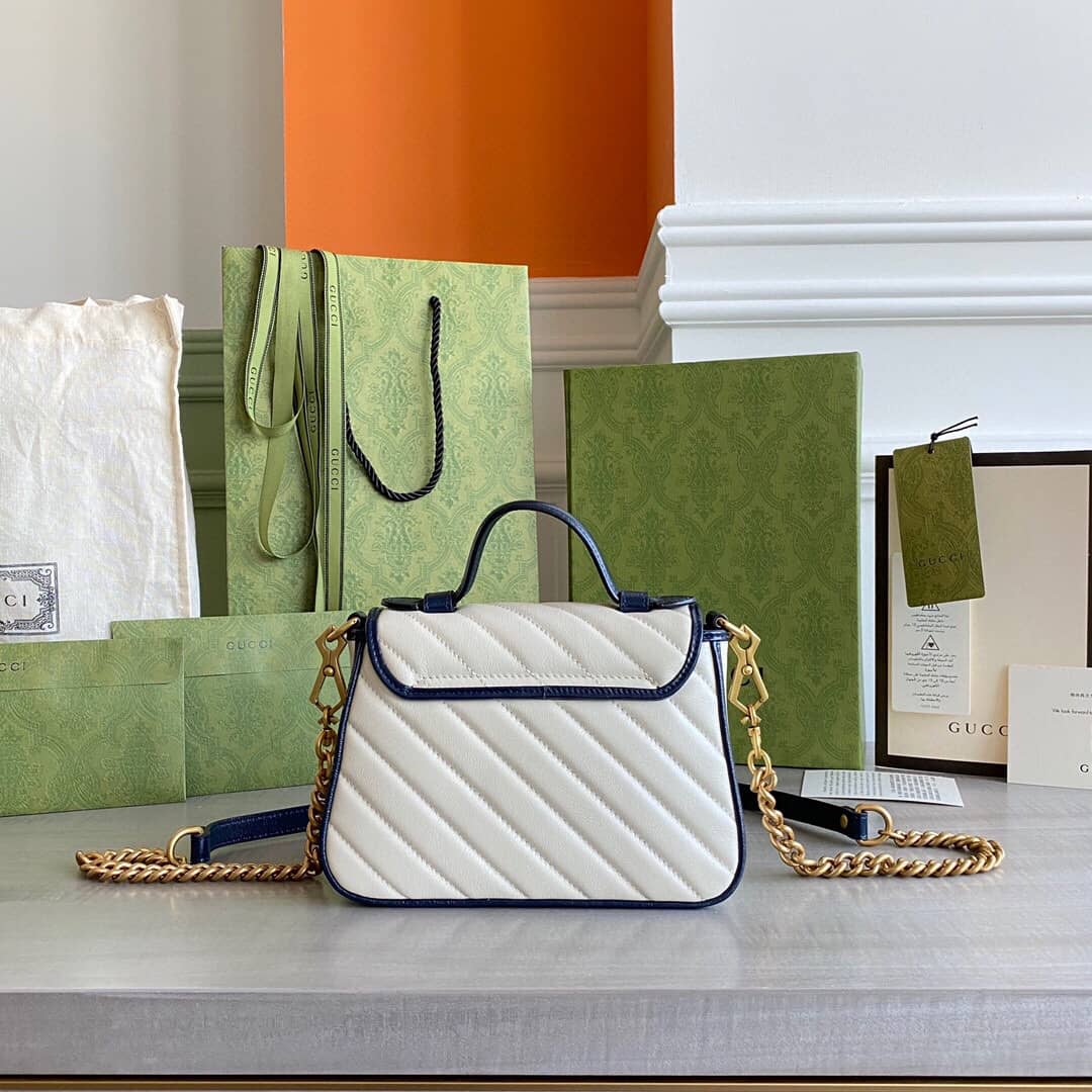 Best Replica Gucci GG Marmont Mini Top Handle Bag Replica White Blue 583571 - Colareps