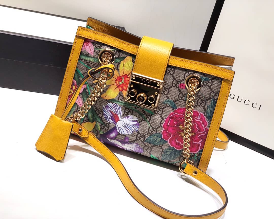 Best Replica Gucci Padlock Small GG Supreme Canvas Shoulder Bag Replica Yellow 498156 - Colareps