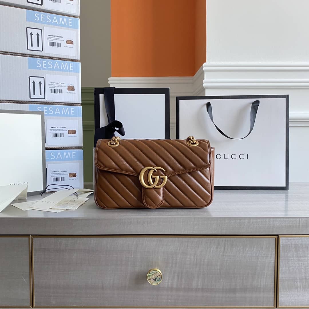 Best Replica Gucci GG Marmont Matelasse Shoulder Bag Replica Brown 443497 - Colareps