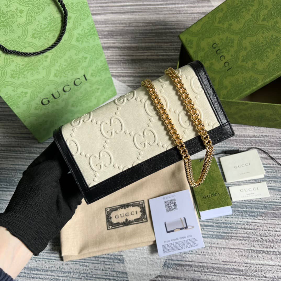 Best Replica Gucci GG Wallet With Chain Black White 676155 Replica - Colareps
