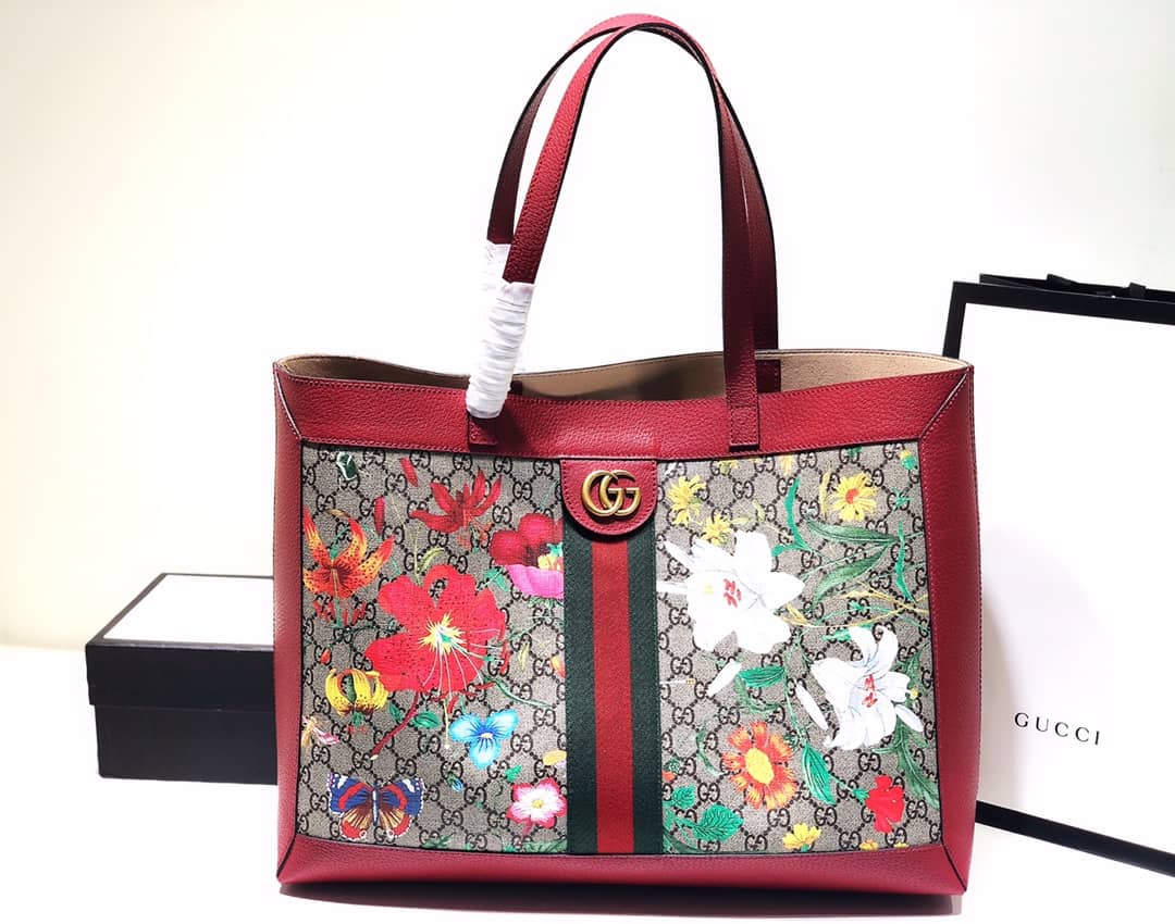 Best Replica Gucci Ophidia Web Soft GG Supreme Replica Tote Red 547947 - Colareps