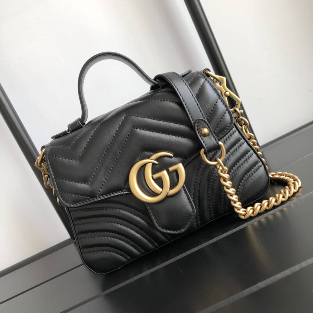 Best Replica Gucci GG Marmont Mini Leather Top Handle Bag Replica Black 547260 - Colareps