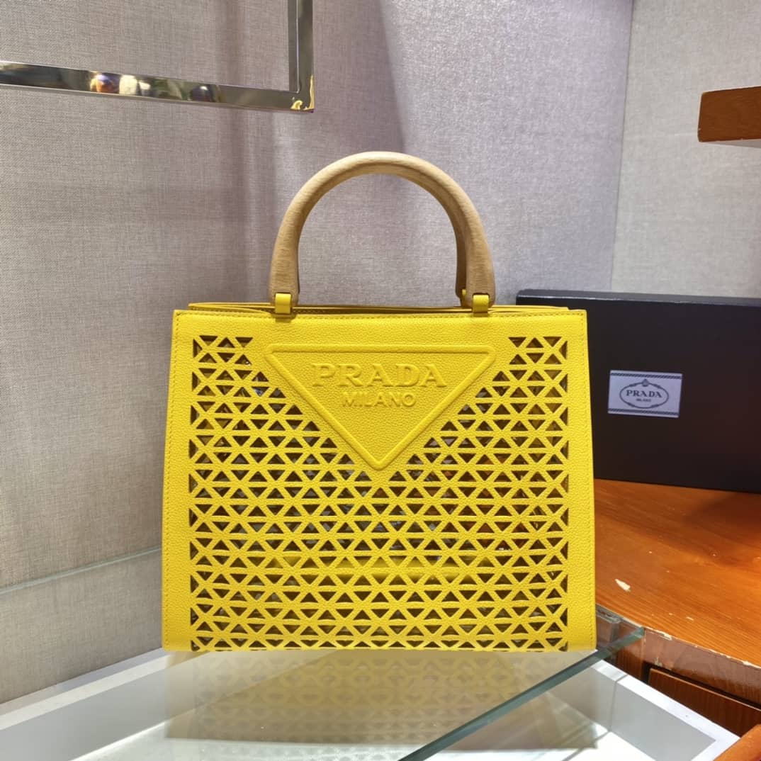 Best Replica Prada Hollow Out Cowhide Leather Beech Tote - Colareps