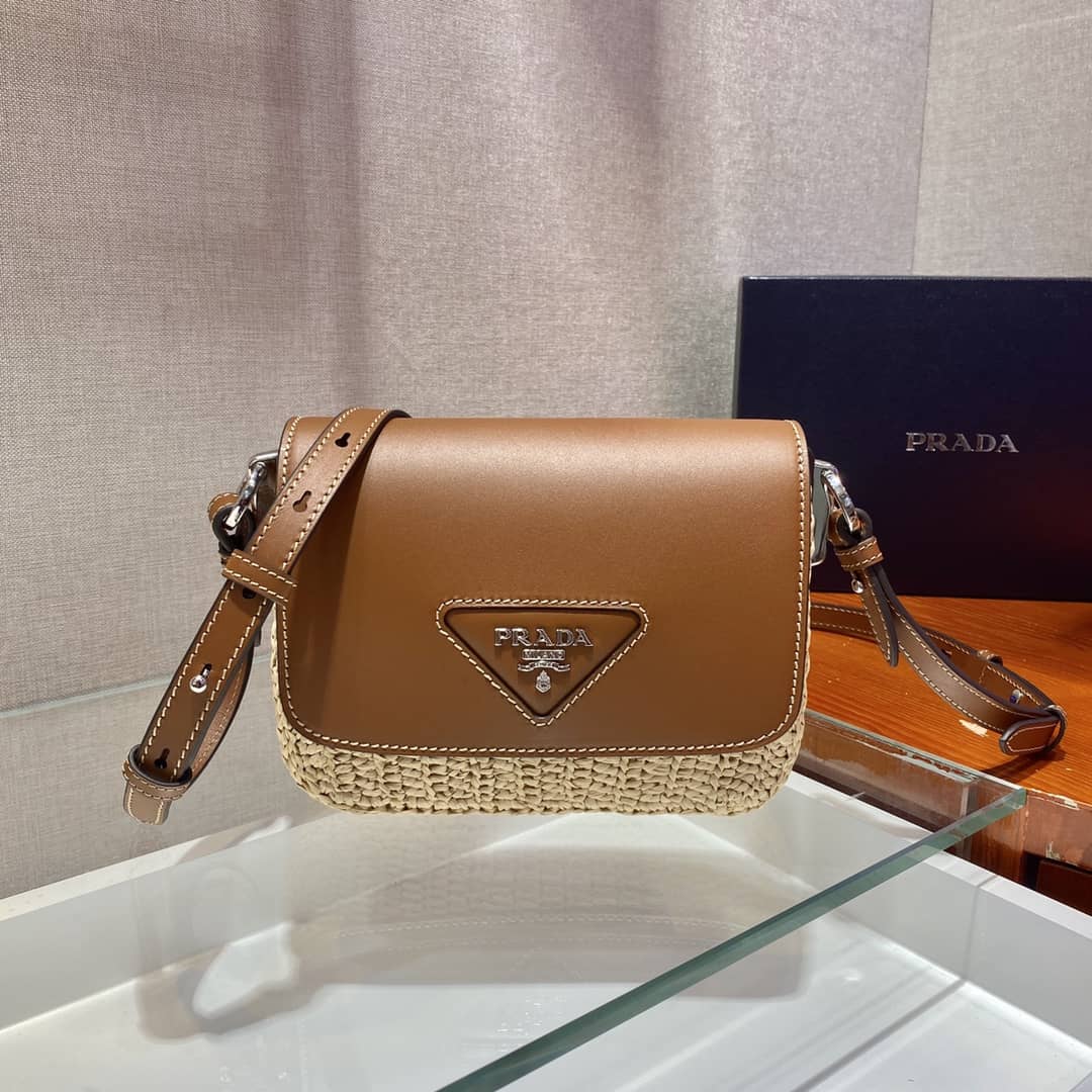 Best Replica Prada Raffia And Leather Shoulder Bag - Colareps