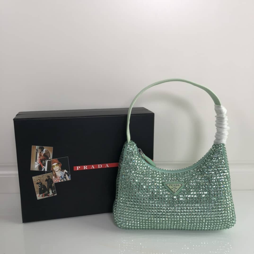 Best Replica Prada Satin Re-Edition 2000 Crystal Mini Hobo - Colareps