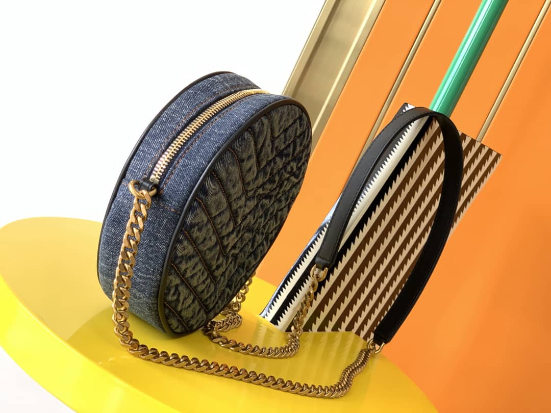 Best Replica Saint Laurent YSL Vinyle Denim Quilted Round Bag - Colareps