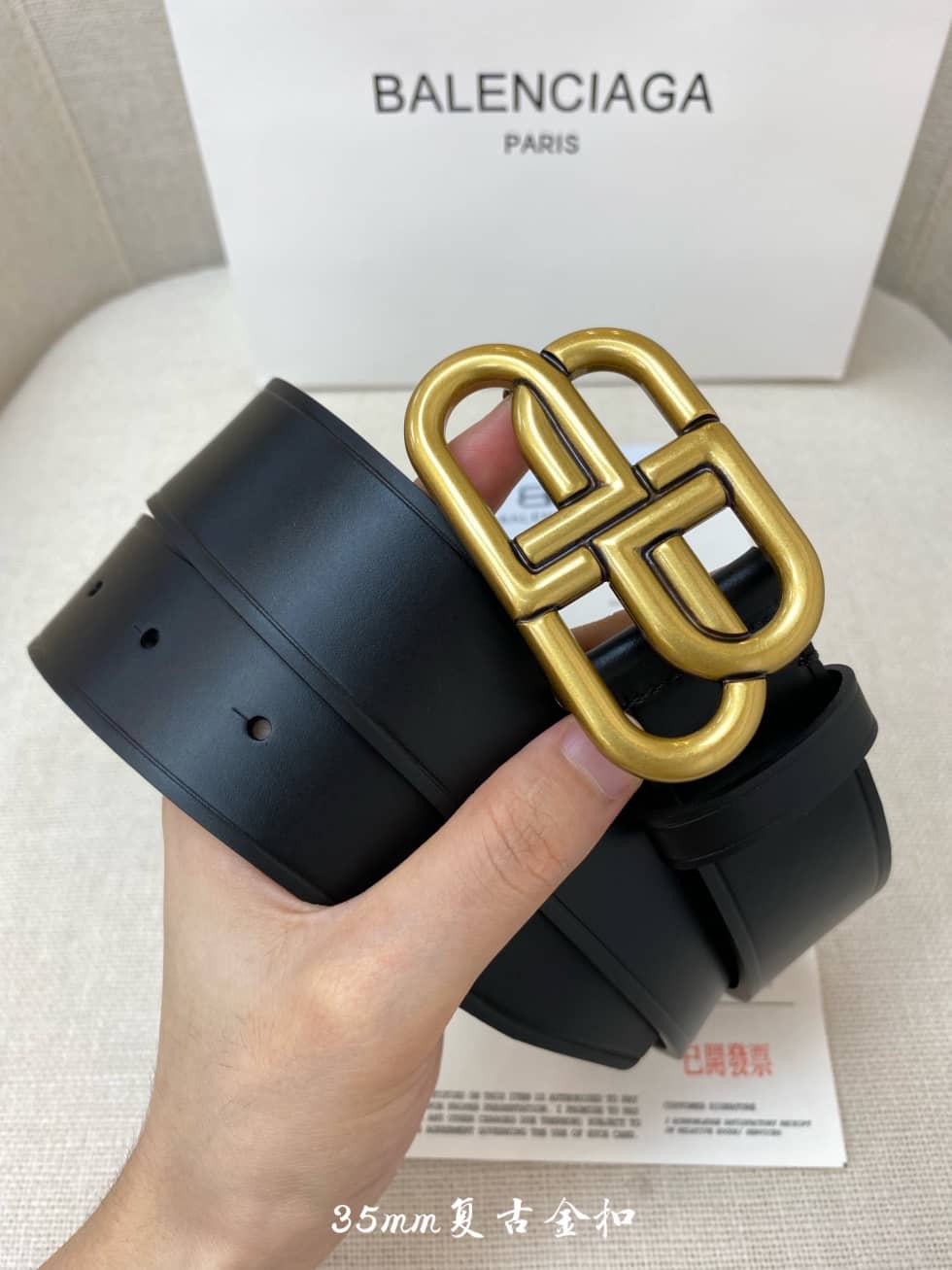 Best Replica Balenciaga Gold Buckle Leather Belt 35mm - Colareps