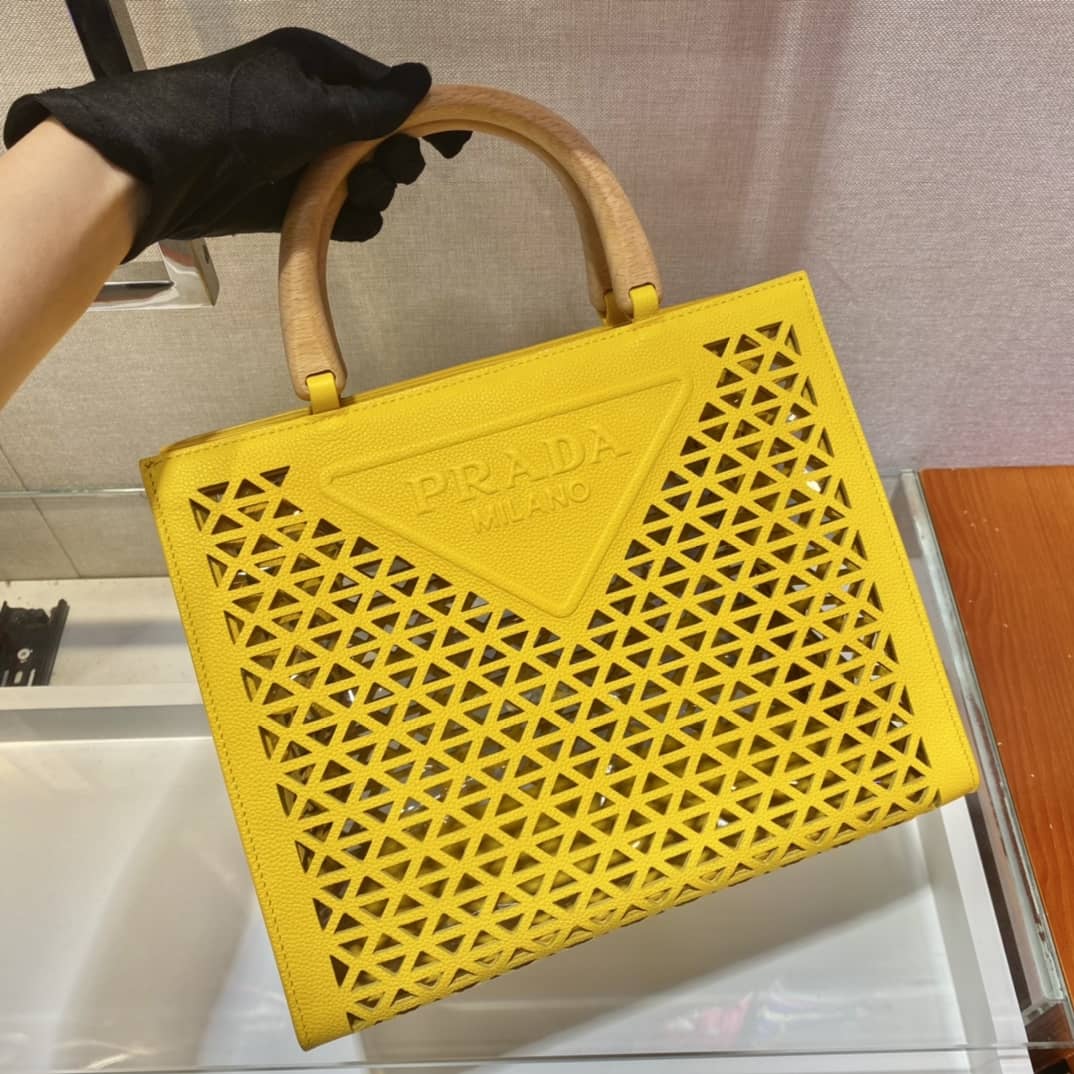 Best Replica Prada Hollow Out Cowhide Leather Beech Tote - Colareps
