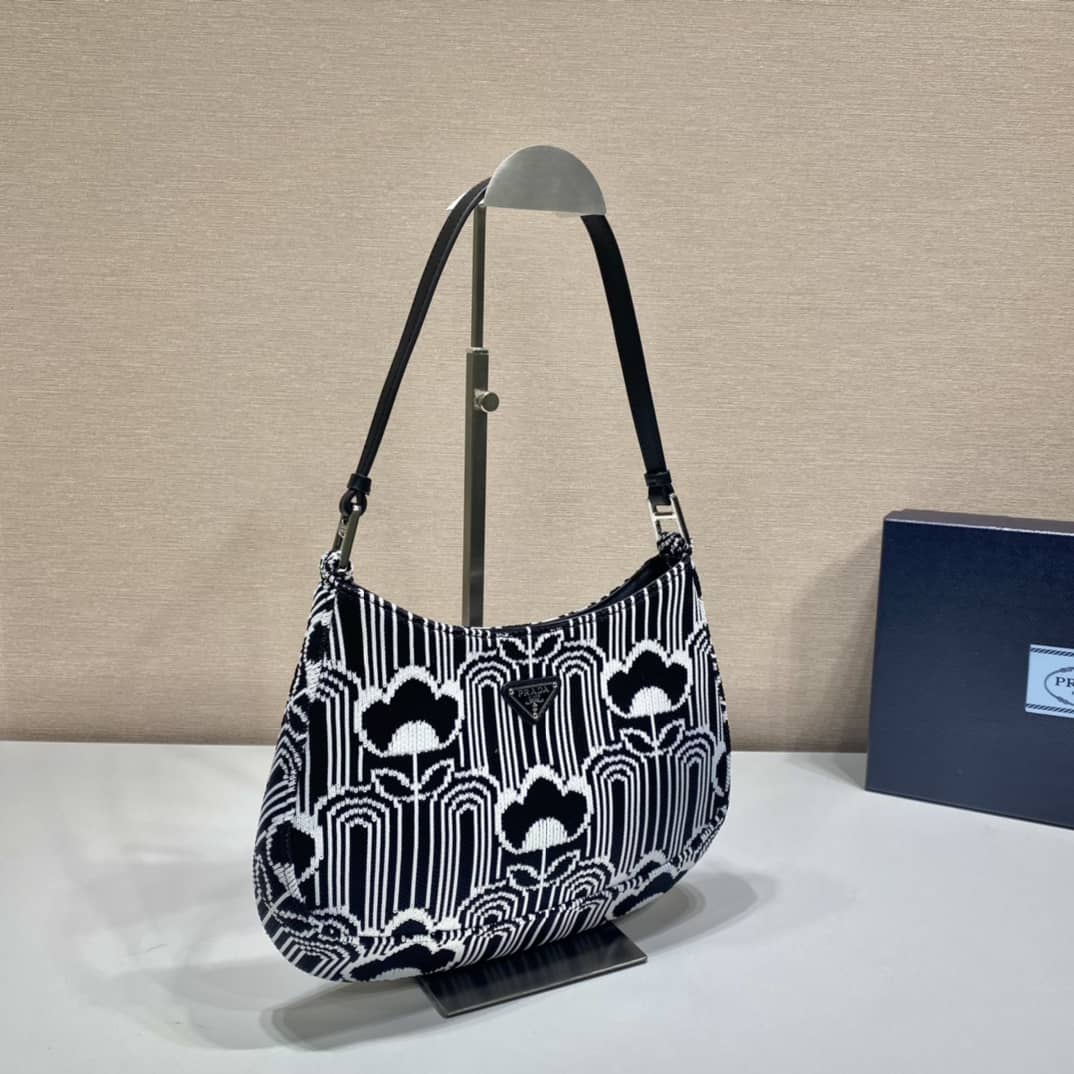 Best Replica Prada Cleo Bag Dupe Jacquard Knit And Leather Replica Bag - Colareps