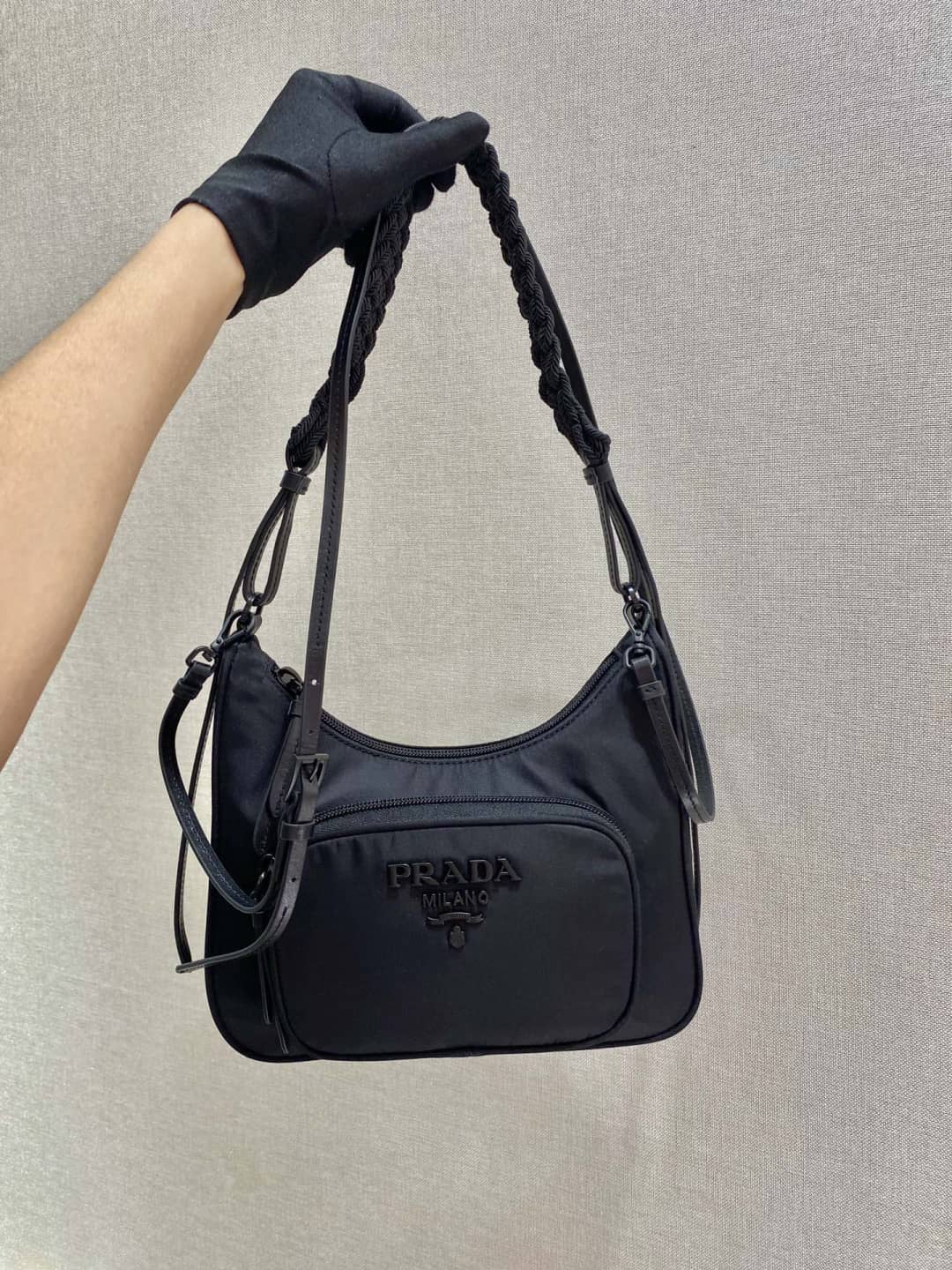 Best Replica Prada Replica Nylon Hobo Bag With Braided Strap - Colareps