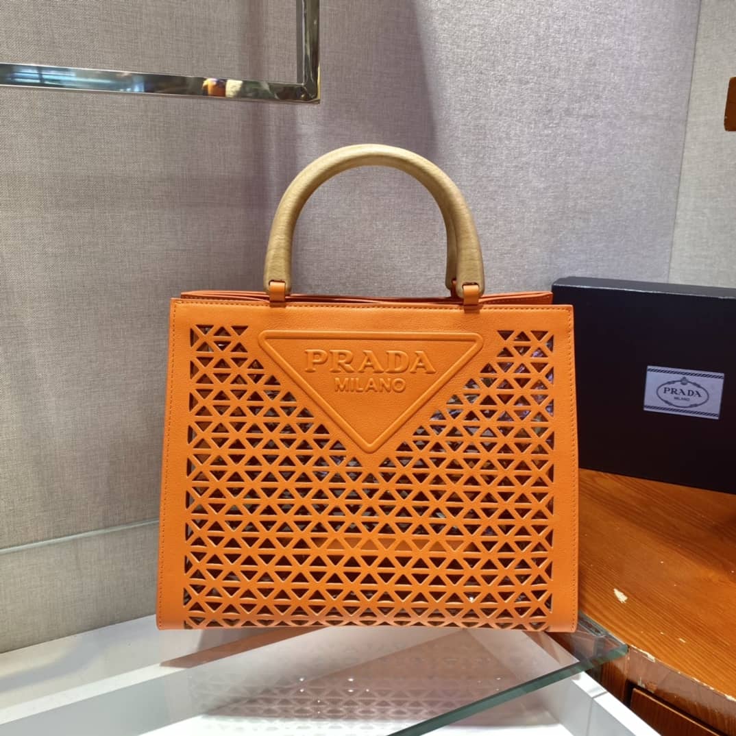 Best Replica Prada Hollow Out Cowhide Leather Beech Tote - Colareps
