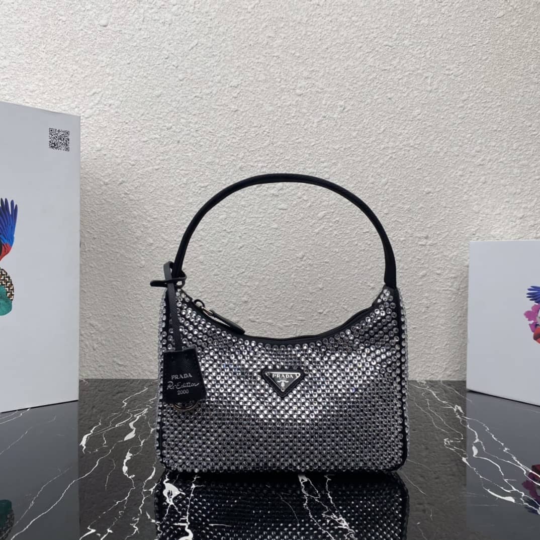 Best Replica Prada Satin Re-Edition 2000 Crystal Mini Hobo - Colareps