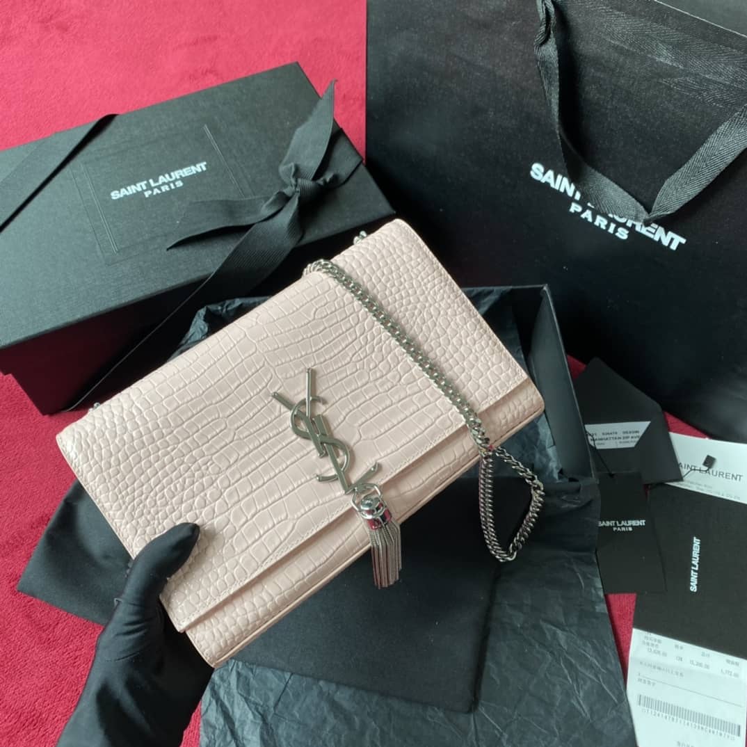 Best Replica YSL Monogram Kate Tassel Embossed Crocodile Shiny Leather Cohotbag - Colareps