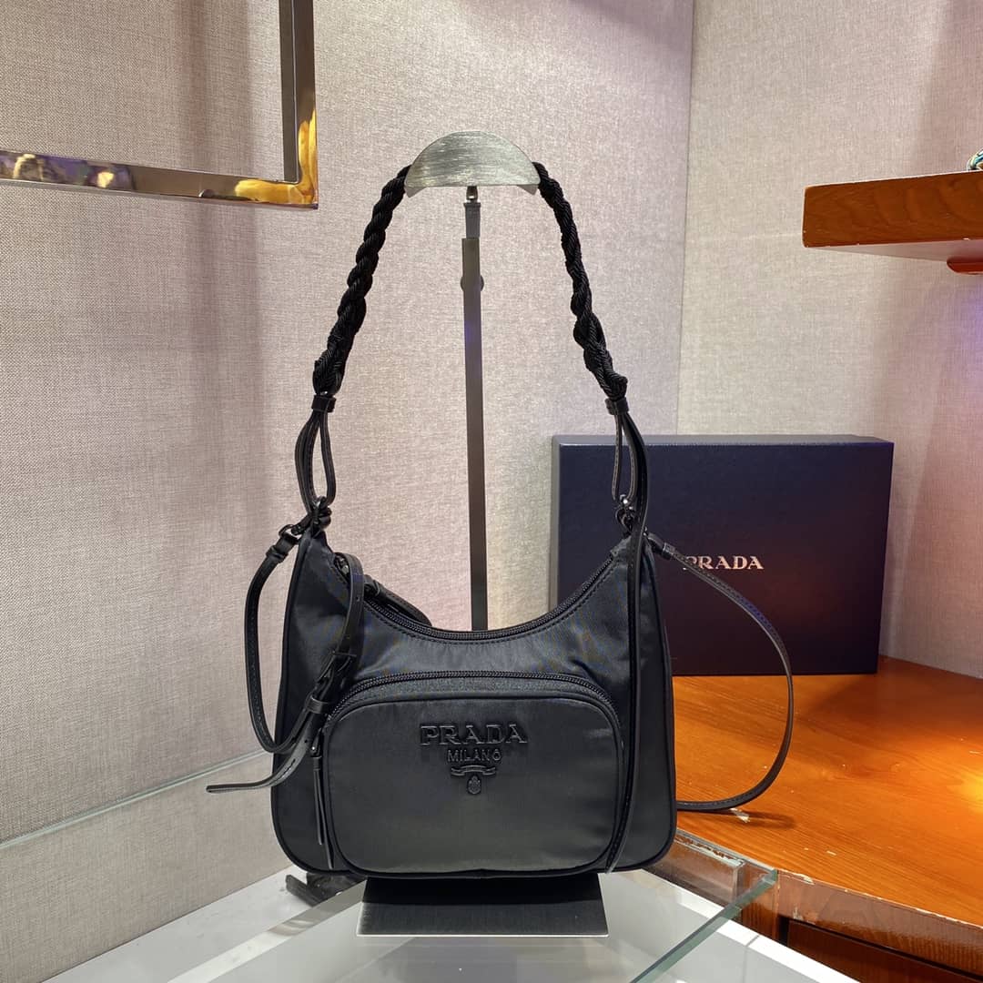 Best Replica Prada Replica Nylon Hobo Bag With Braided Strap - Colareps