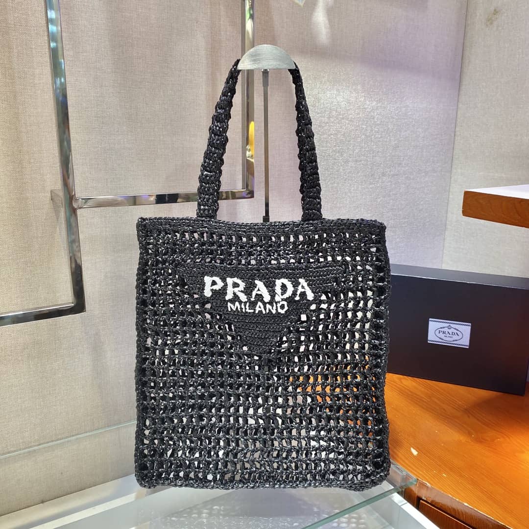 Best Replica Replica Pradas Raffia Leather Replica Tote - Colareps