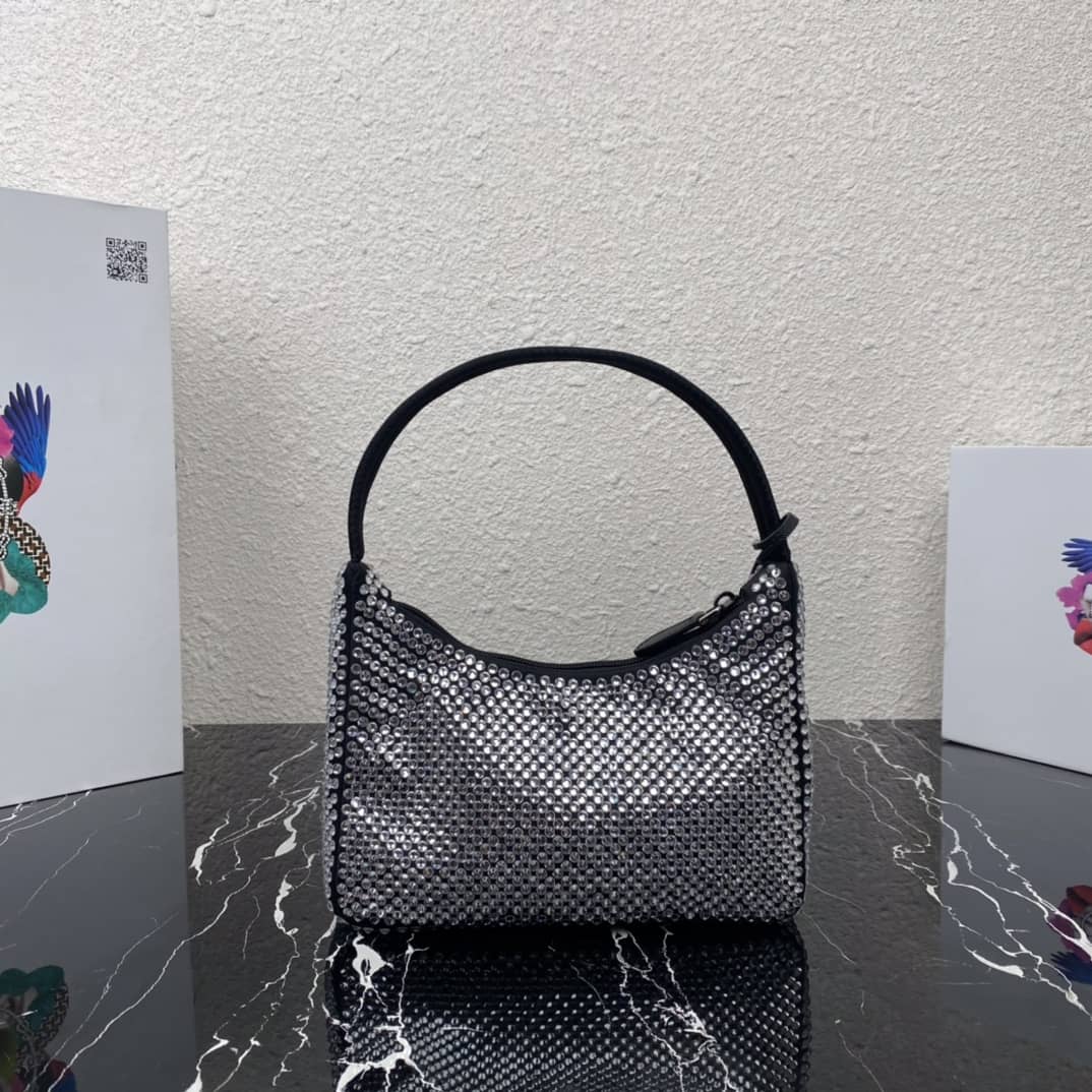 Best Replica Prada Satin Re-Edition 2000 Crystal Mini Hobo - Colareps